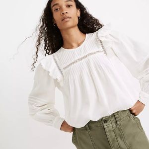 Madewell Full-Sleeve Pintuck Ruffle Top